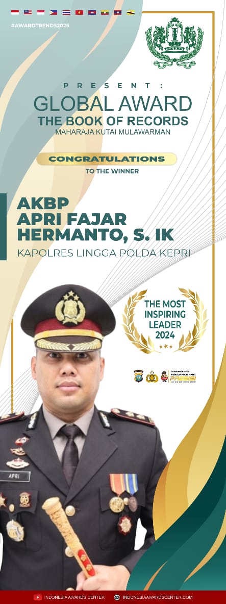 The Most Inspiring Leader 2024: Kapolres Lingga Raih Penghargaan Internasional Maharaja Kutai Mulawarman Sebagai Pemimpin Inspiratif 2024