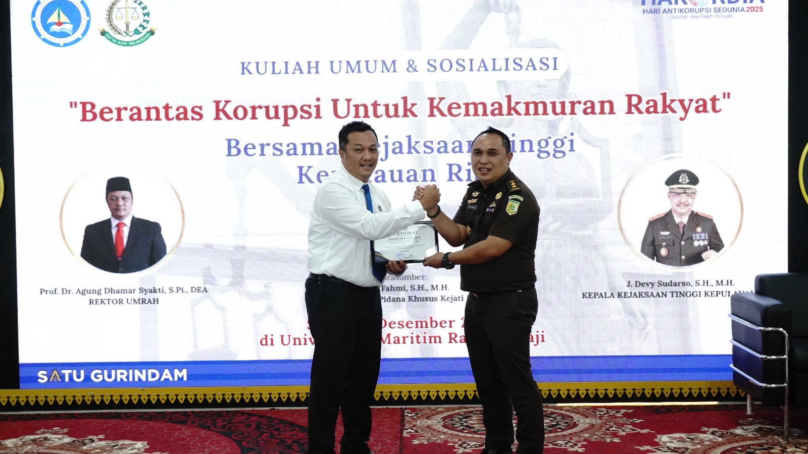 Kuliah Umum di UMRAH, Kejati Kepri Dorong Mahasiswa Menjadi Agen Perubahan Antikorupsi | F. Kejati Kepri